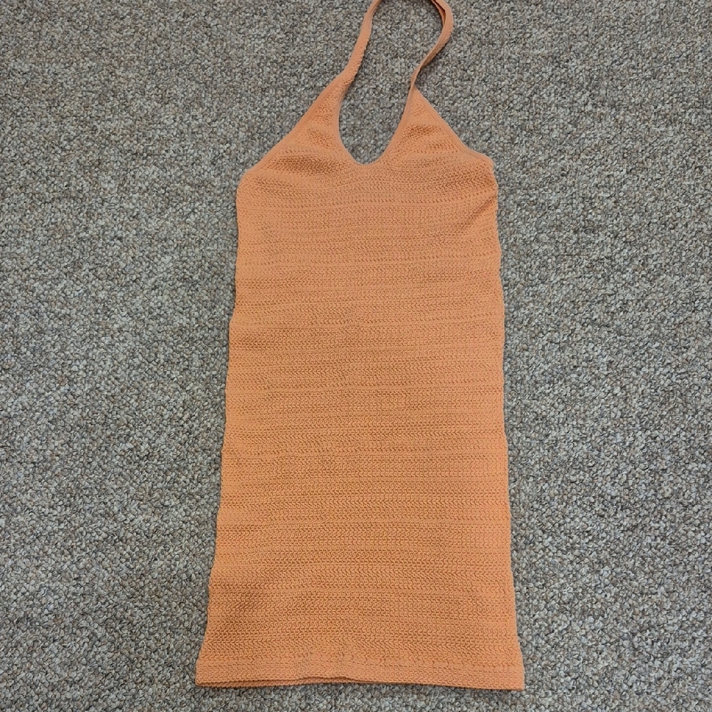 Aritizia Sunday Best Peach Textured Halter Bodycon Dress Size Small